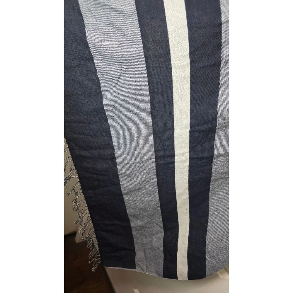 Levi Strauss & Co. Striped Navy & Gray Lightweight Scarf/Shawl‎ Fringe Detailing